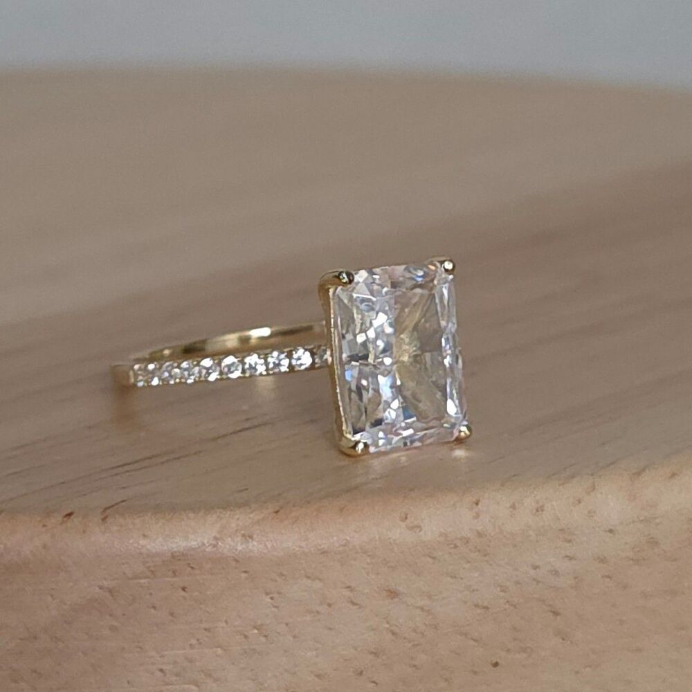 Radiant Cut Zircon 14K Gold Plated over Silver Ring Size 9